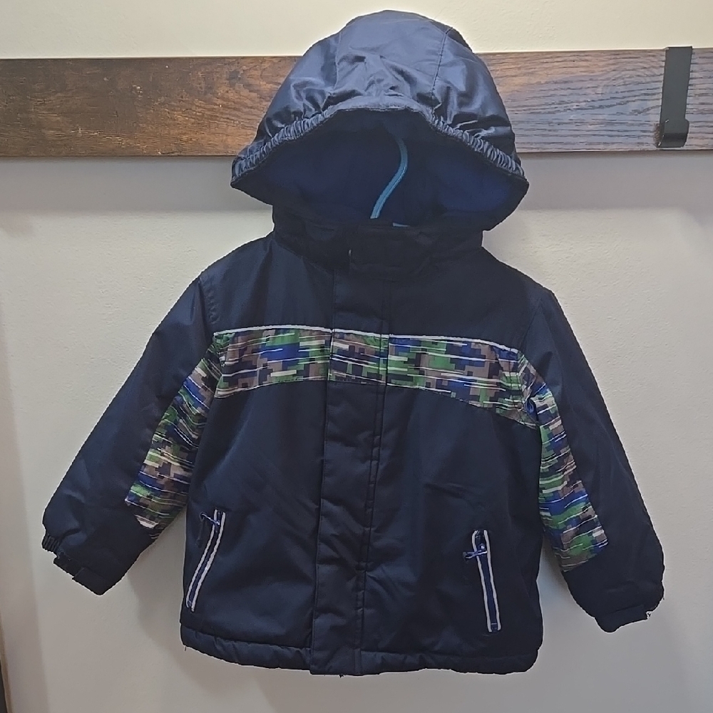 Navy Blue Kids Winter Jacket with Multicolor Accents 3T